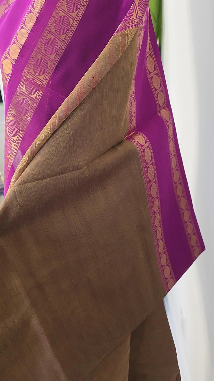 Khaki Brown Pure Handloom Silk Cotton