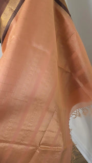 Peach with brown Pure Handloom Silk Cotton