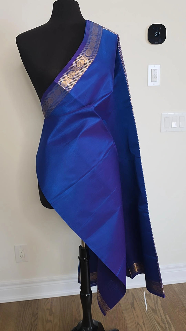 Blue Kutty Border Pure Handloom Silk Cotton