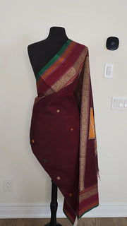 Deep maroon Pure Handloom Silk Cotton