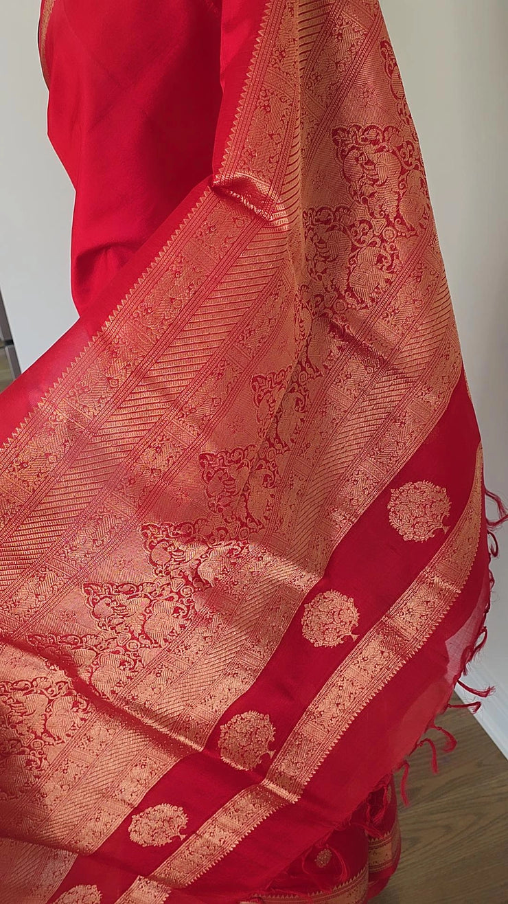 Red Kutty Border Pure Handloom Silk Cotton