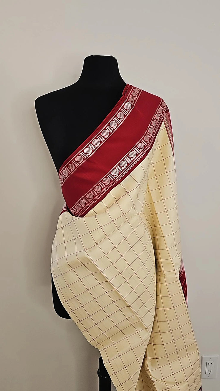 Cream with maroon kanjipuram