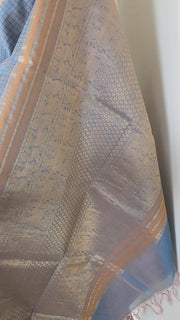 Baby blue check silk cotton