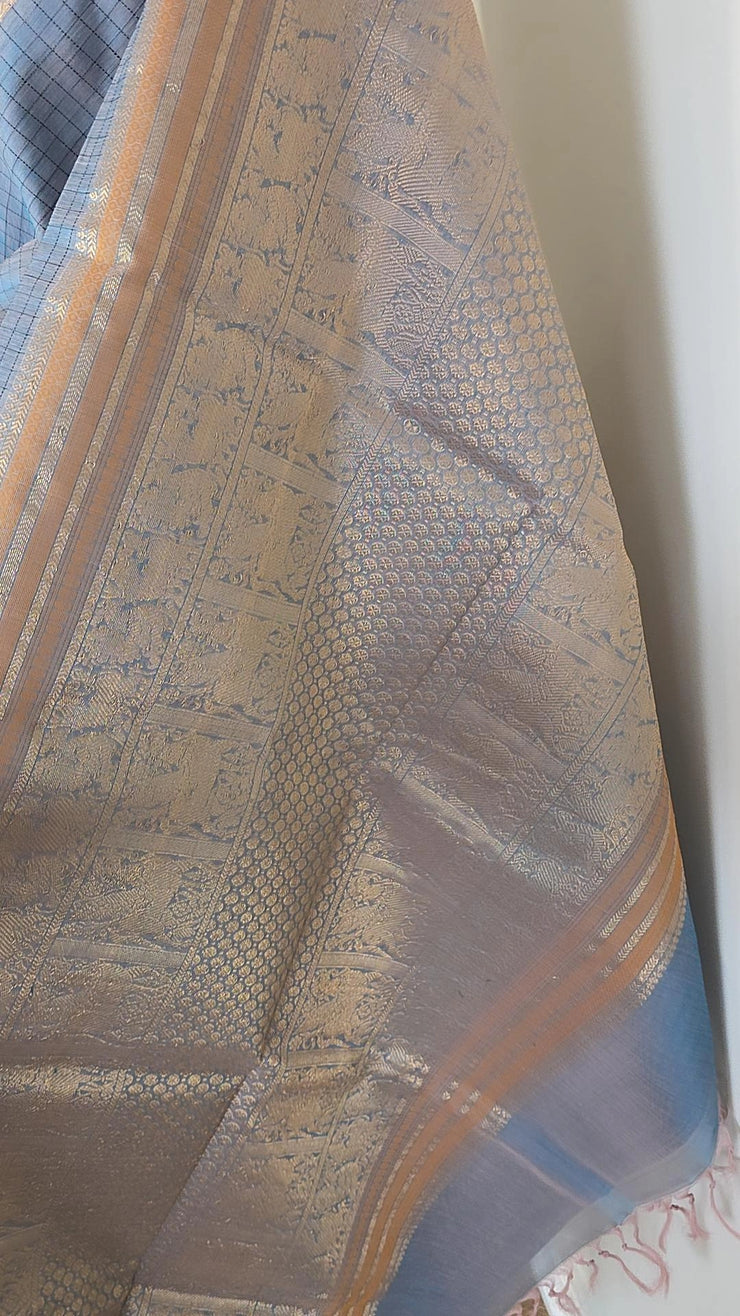 Baby blue check silk cotton