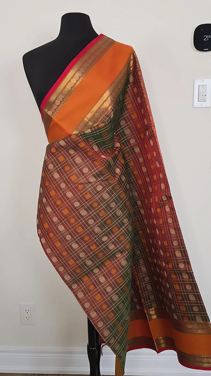 Dual Tone Saffron Pure Handloom Silk Cotton