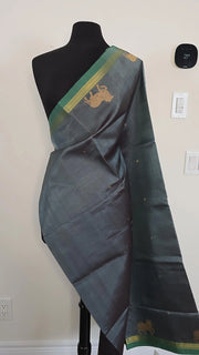 Deep Slate Gray Pure Handloom Silk Cotton