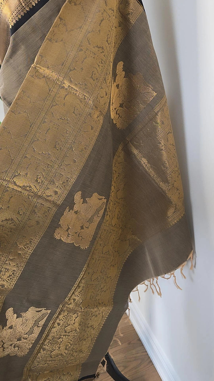 Slate Gray Pure Handloom Silk Cotton