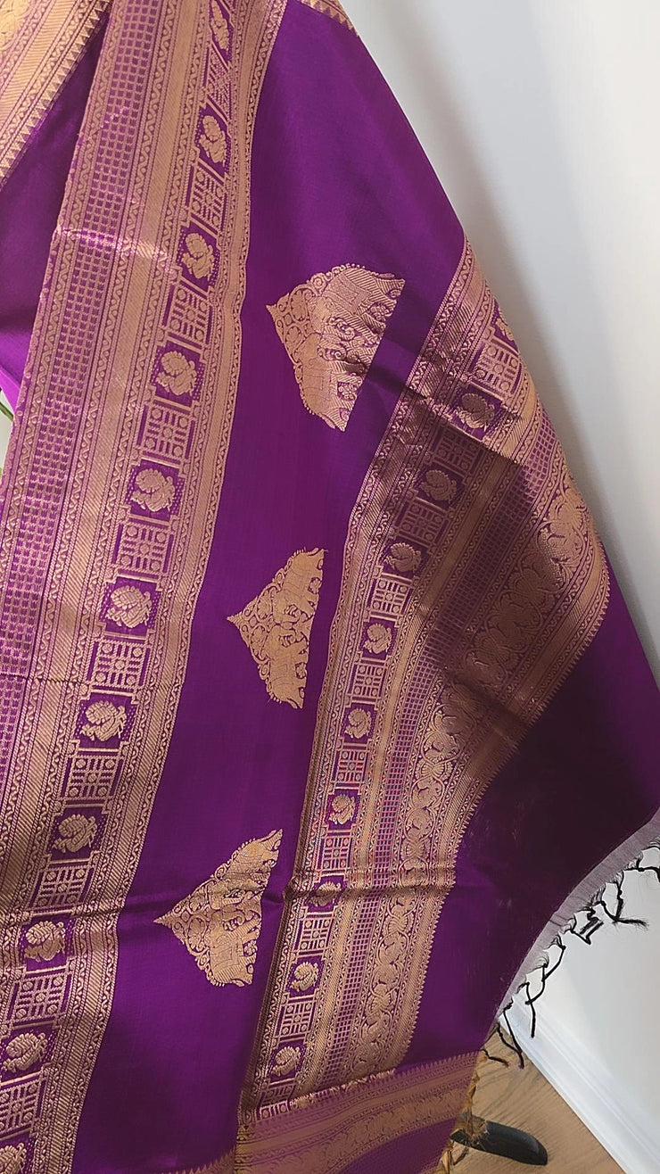 Purple Pure Handloom Silk Cotton Saree