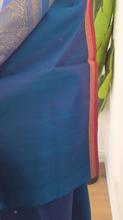 Peacock Blue Pure Handloom Silk Cotton