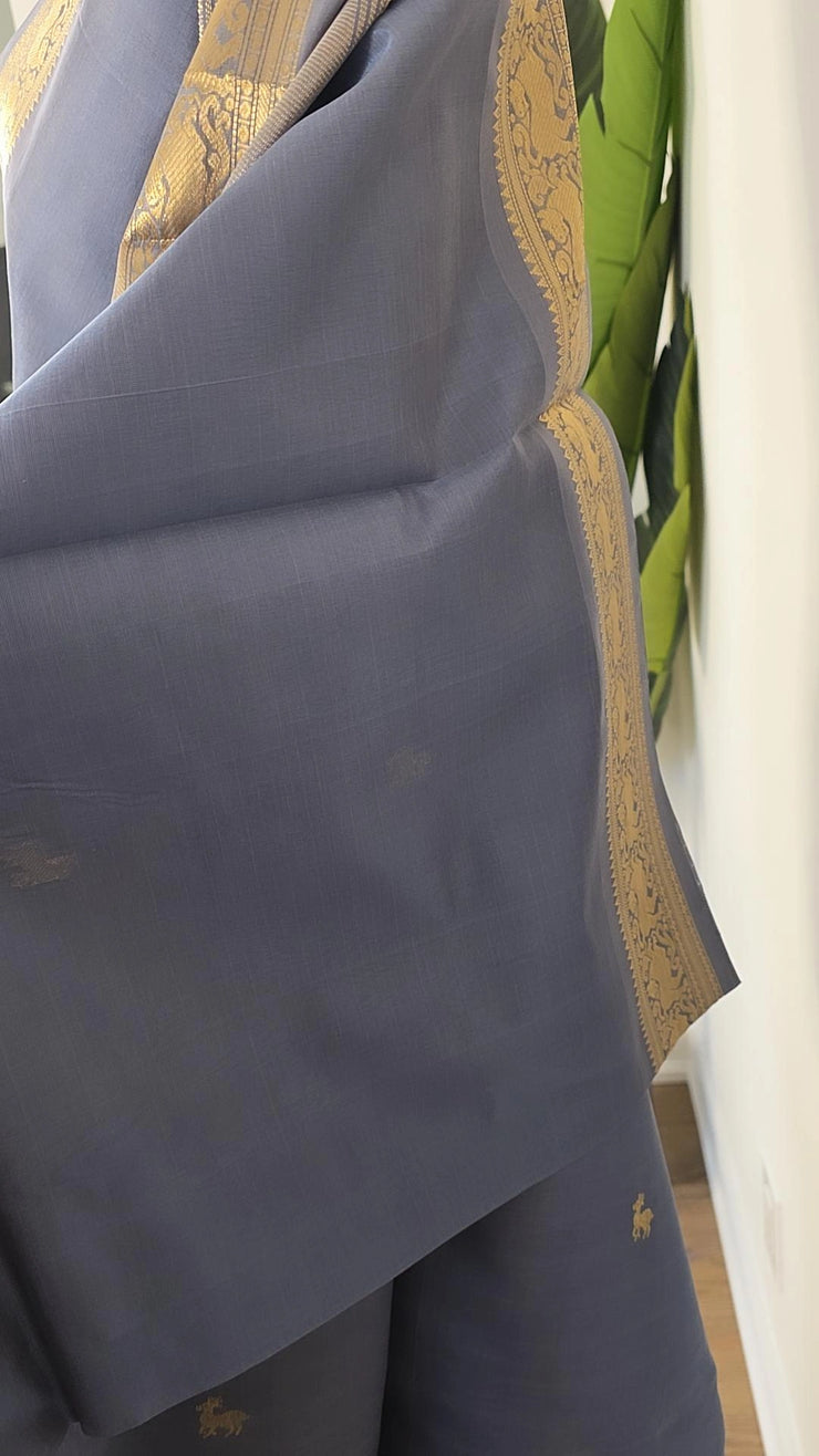 Dusty Blue Gray Pure Handloom Silk Cotton