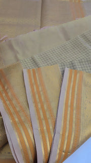 Beige silk cotton check saree