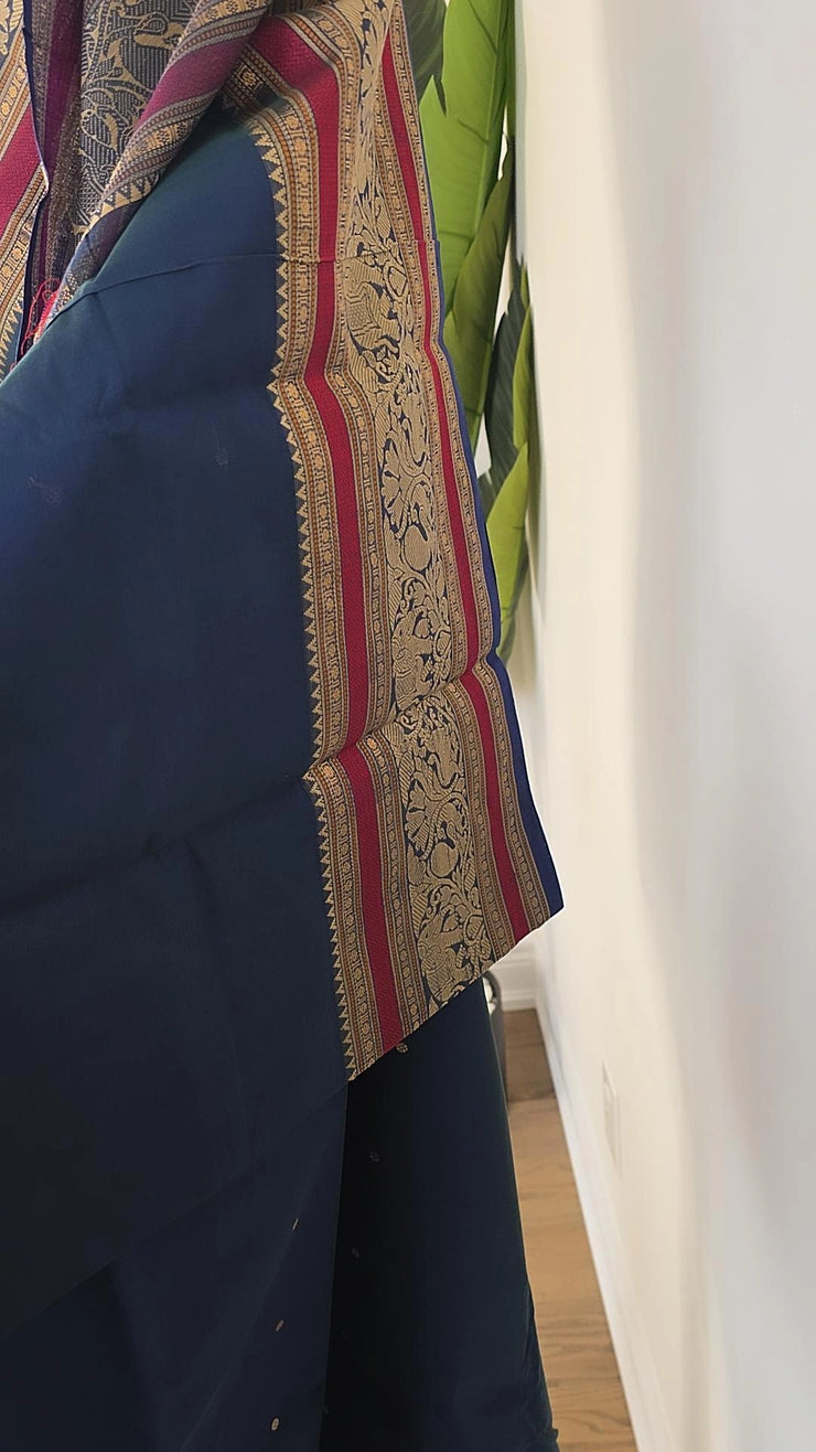 Teal Blue Premium Cotton Saree