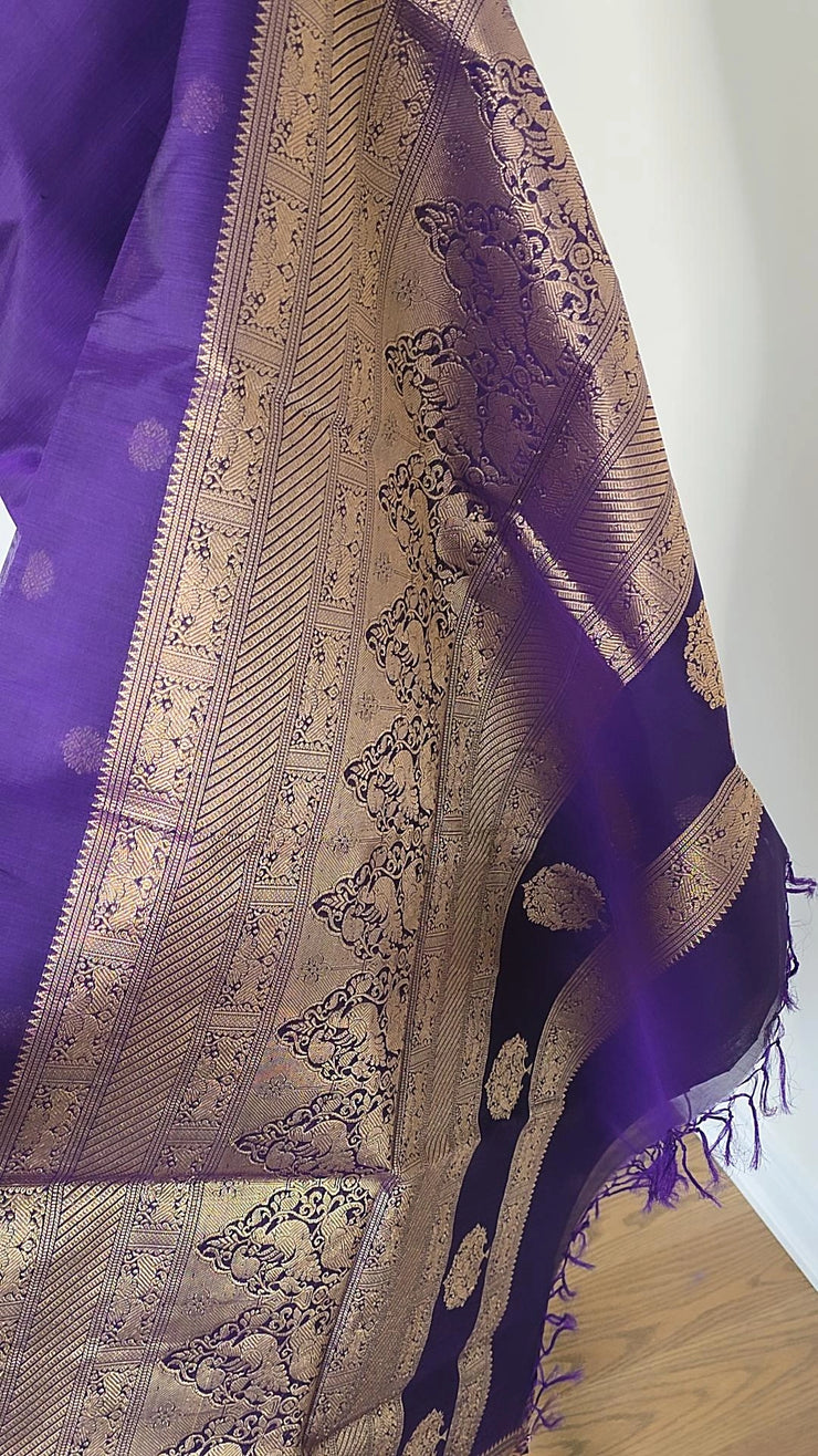 Purple Kutty Border Pure Handloom Silk Cotton