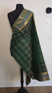 Dark Green Pure Handloom Silk Cotton Check