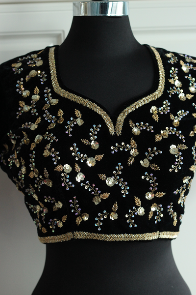 Black velvet with gold zardozi blouse