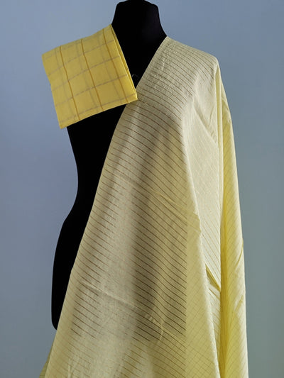 Yellow check cotton silk saree