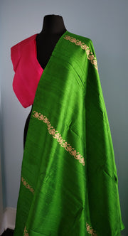 Emrald green with majentha rawsilk saree