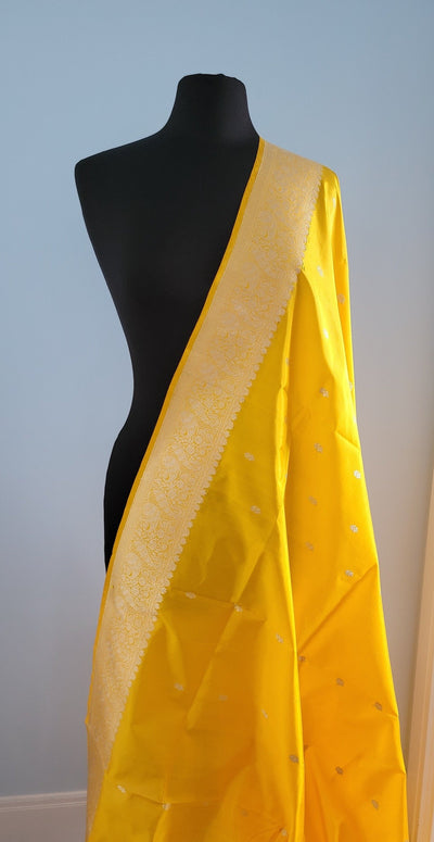 Yellow pure silk banarasi