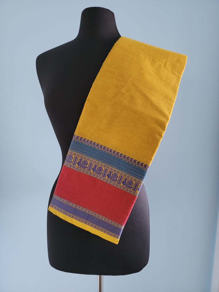 Mustard Yellow With Blue & Maroon Cotton