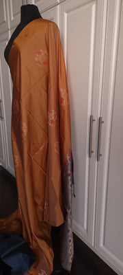 Mustard With Greyish Blue Soft Silk