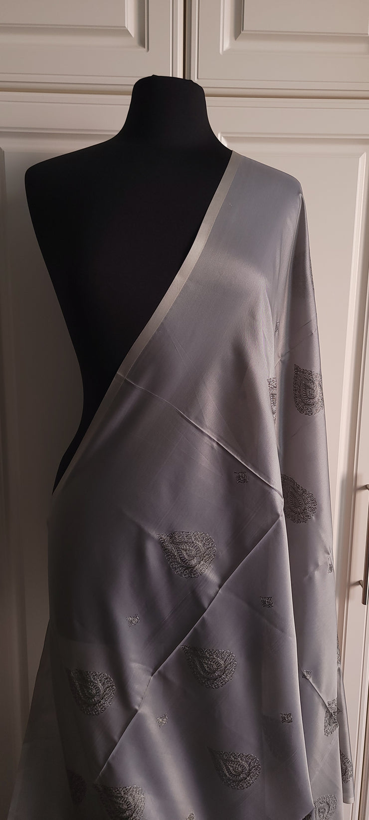 Grey/ Silver Thread Work Soft Silk