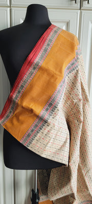 Offwhite With Orange Premium Handloom Cotton