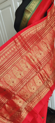 Red With Green Premium Cotton Silk