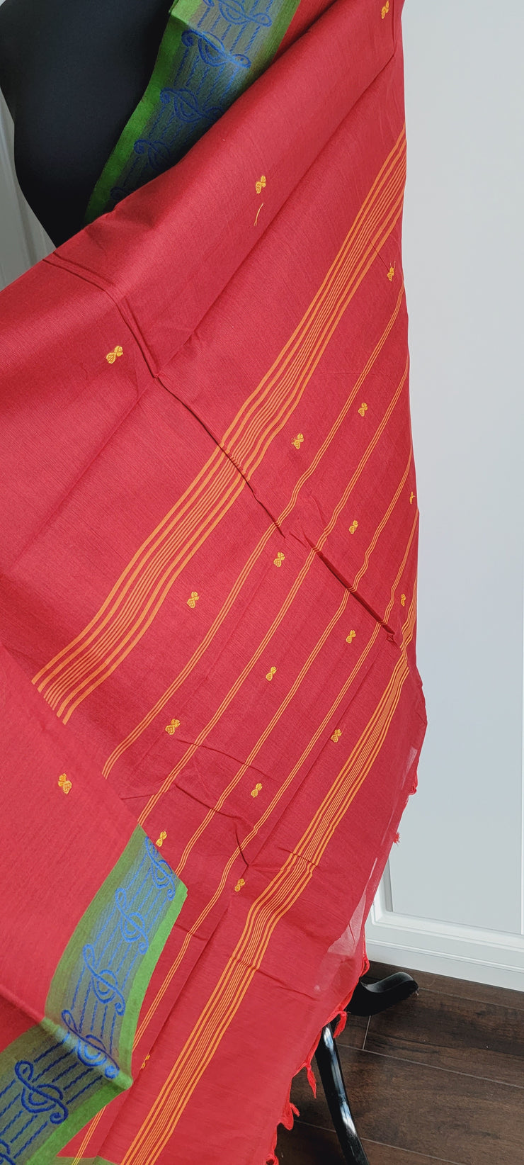 Maroon With Green & Blue Border Cotton