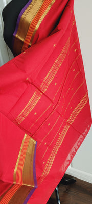 Red With Purple Cotton Saree