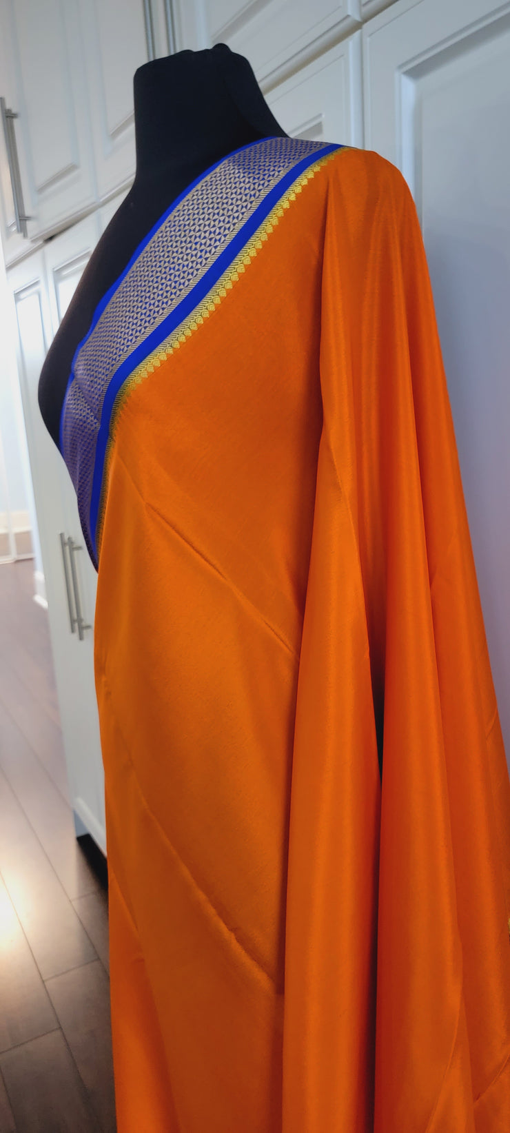 Orange With Blue Mysore Silk