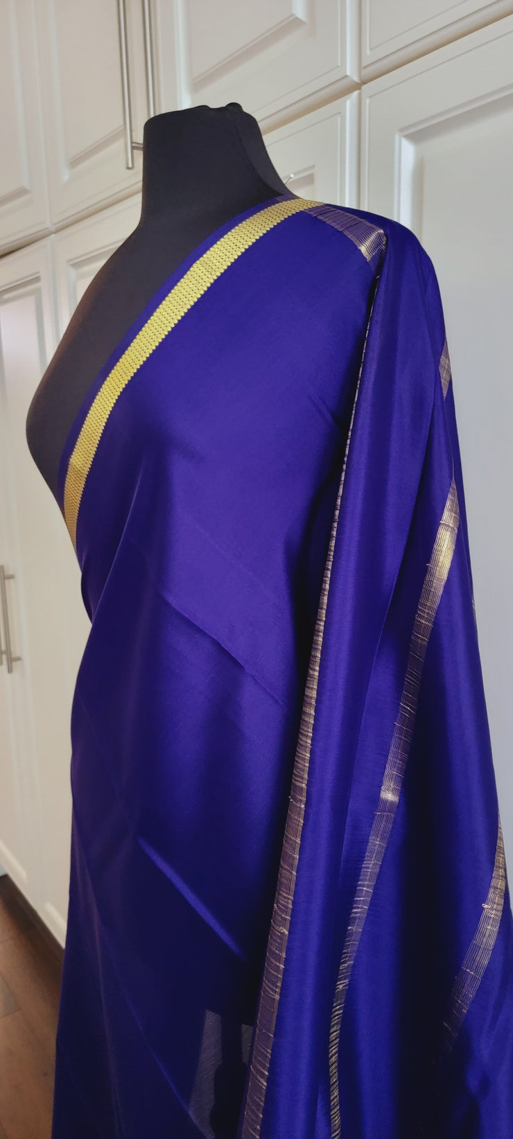 Dark Blue & Gold Mysore Silk