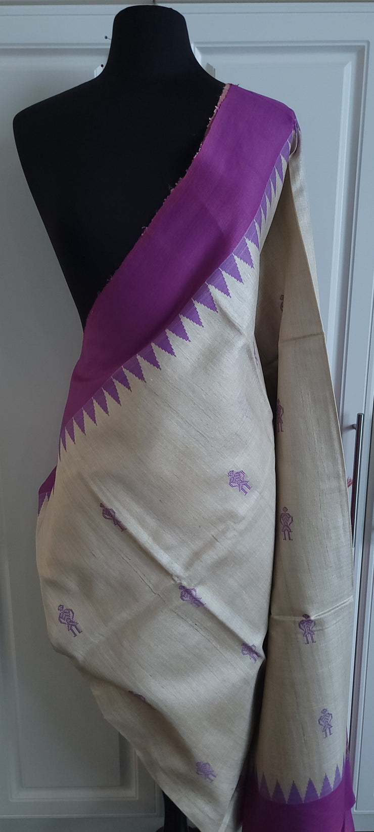 Offwhite With Purple Vidharba Tussar Silk