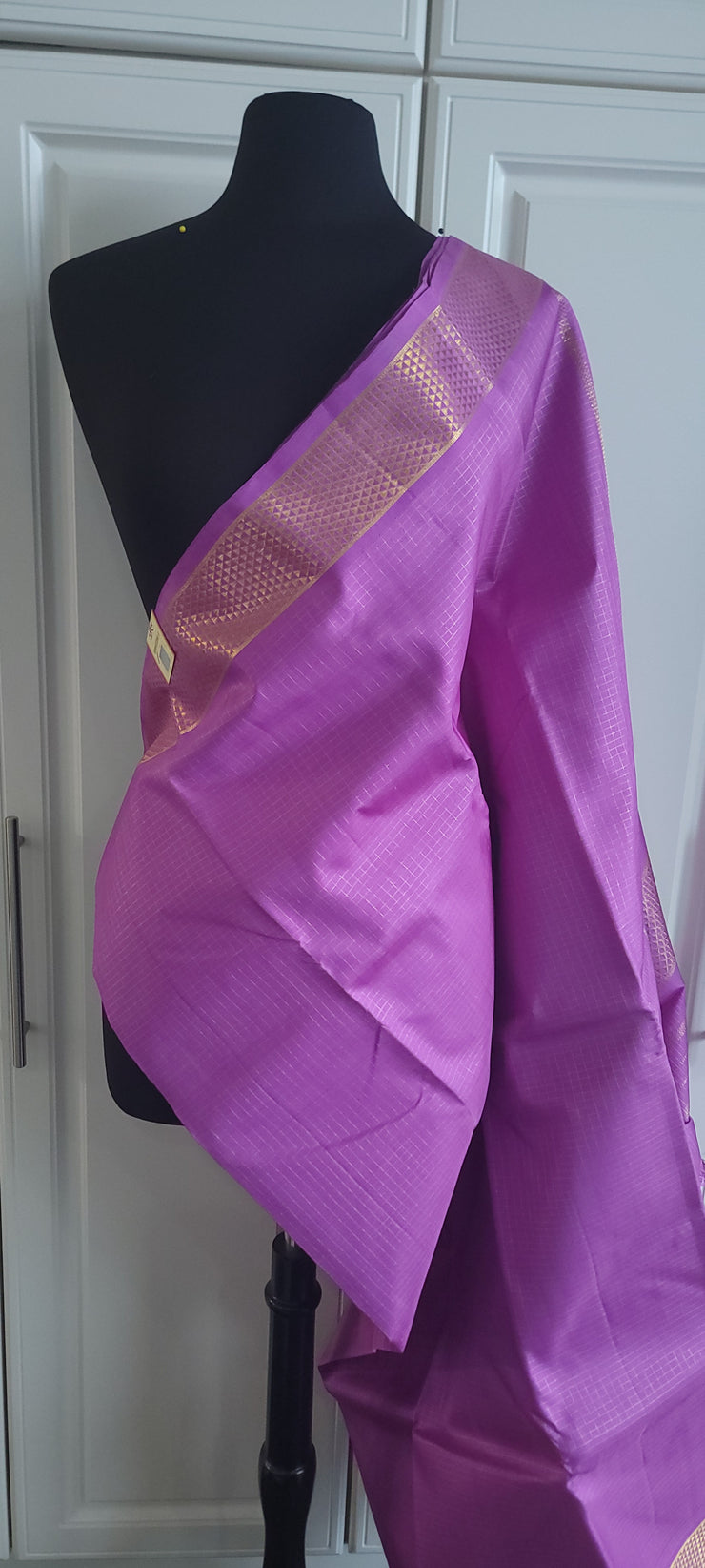 Lilac Check With Gold Kanchipuram