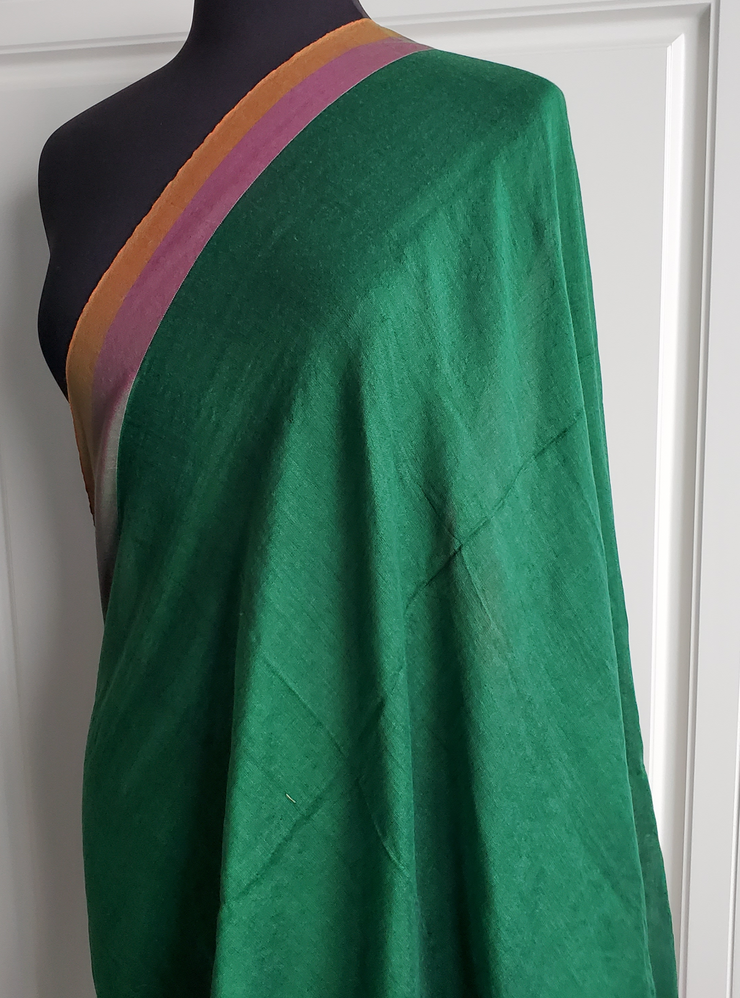 Dark green with orange and purple khadi cotton saree