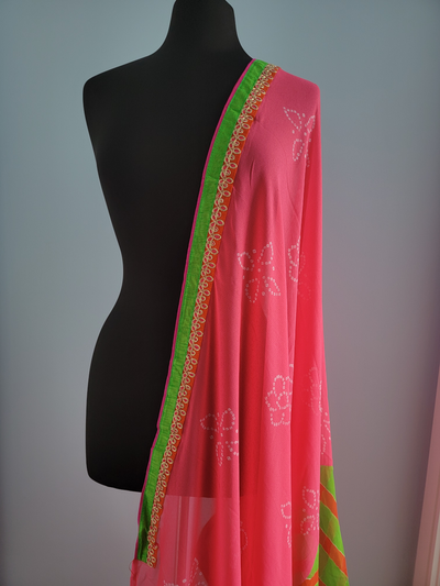 Bhandani pink with green saree and running blouse material