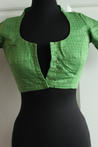 Light green check blouse high neck - size 34