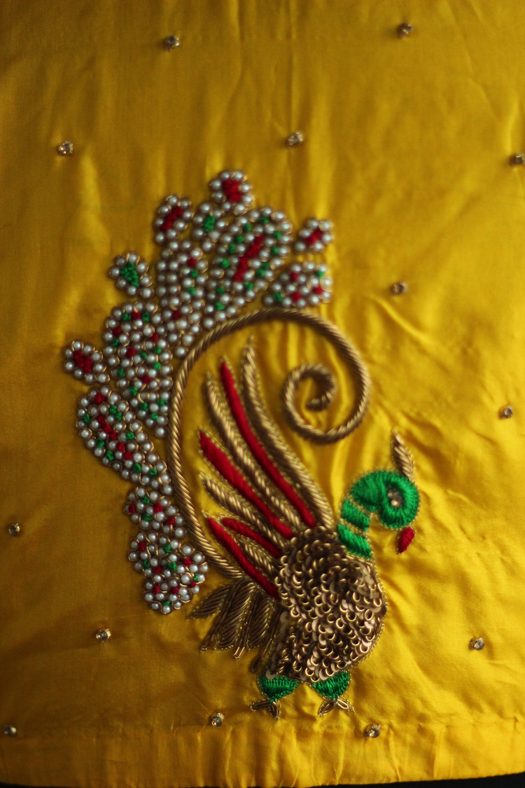 Yellow & Gold Aari Blouse – Temple of 6 Yards