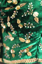 Green velvet with gold and antique gold zardozi work blouse - size 36