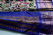 Gadwal silk with pen kalamkari work,Offwhite with blue and gold saree