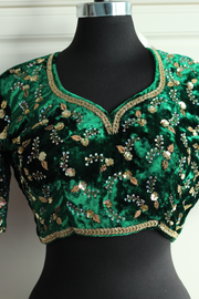 Green velvet with gold and antique gold zardozi work blouse - size 36