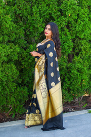 Black & gold banarasi silk saree