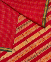 Red Check With Green Border Premium Handloom Cotton