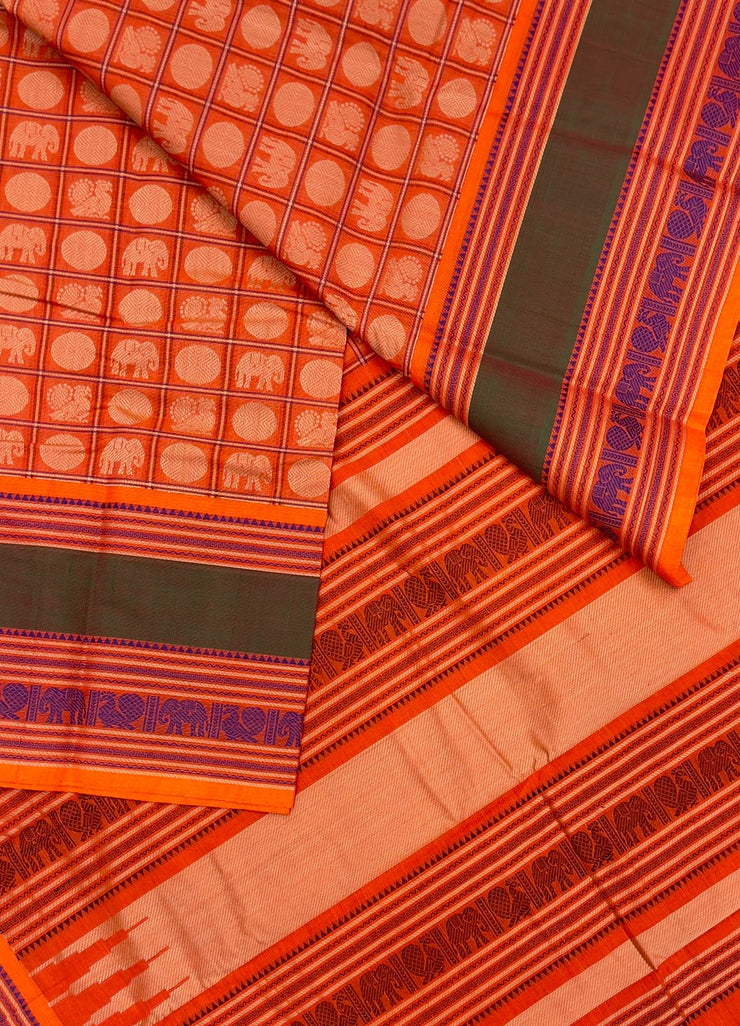 Orange With Green/Purple Border Premium Handloom Cotton